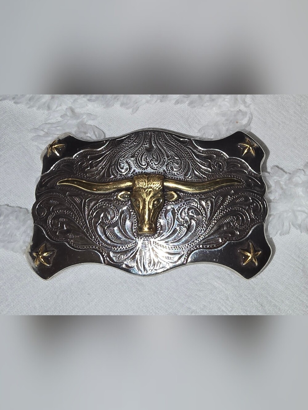 Belt Buckle Western Bull Head Accent Plaque - Gold and Silver